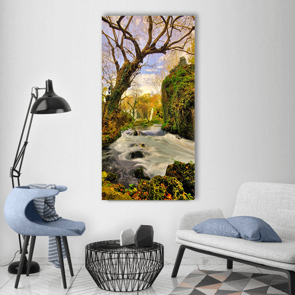 Tree waterfall landscape nature Vertical Canvas Wall Art