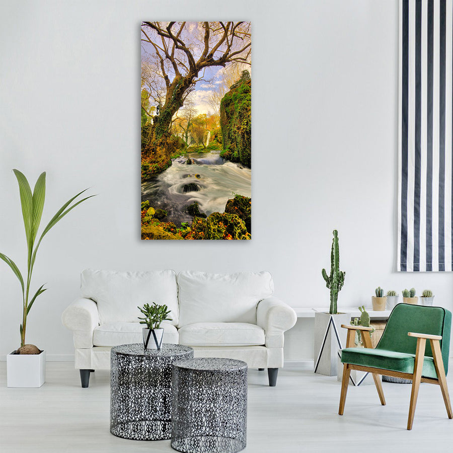 tree waterfall landscape nature Vertical Canvas Wall Art