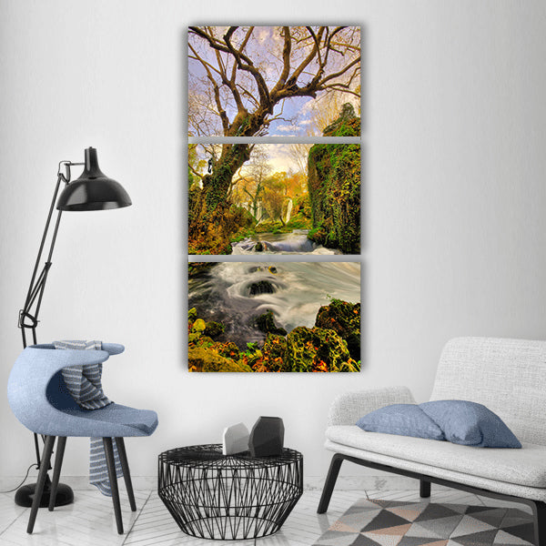 Tree waterfall landscape nature Vertical Canvas Wall Art