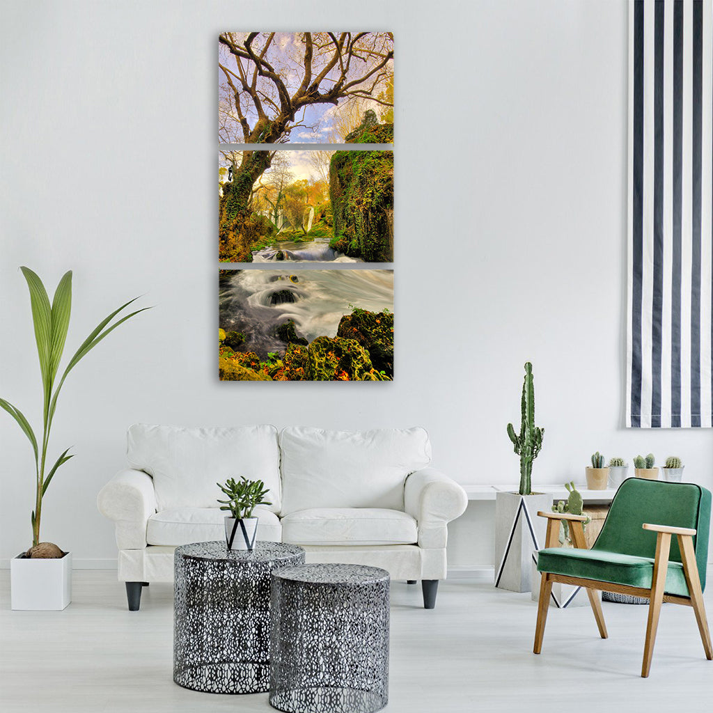 tree waterfall landscape nature Vertical Canvas Wall Art