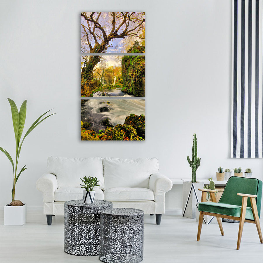tree waterfall landscape nature Vertical Canvas Wall Art