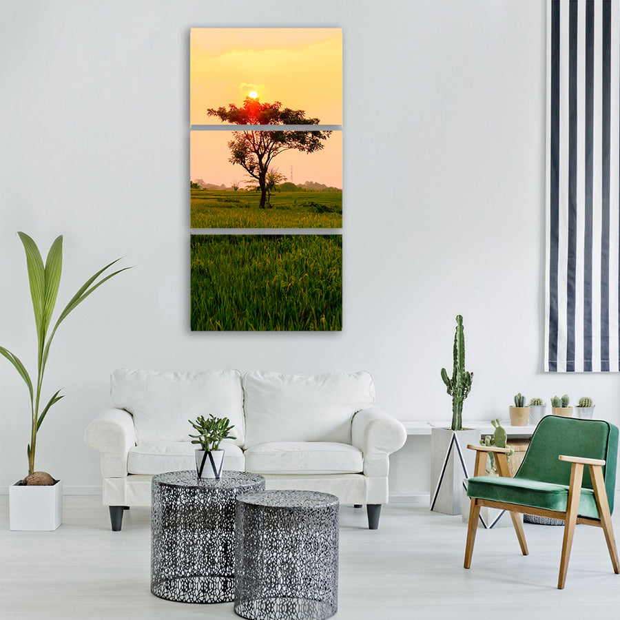 tree nature sunset landscape Vertical Canvas Wall Art