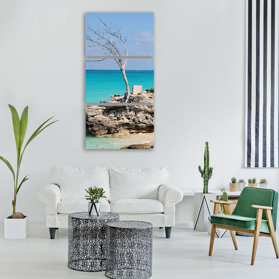tree ocean sea caribbean Vertical Canvas Wall Art