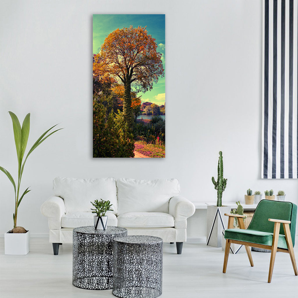 tree lake away nature landscape Vertical Canvas Wall Art