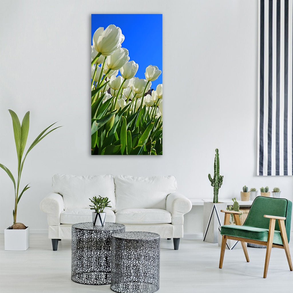 tulips white flower white flowers Vertical Canvas Wall Art