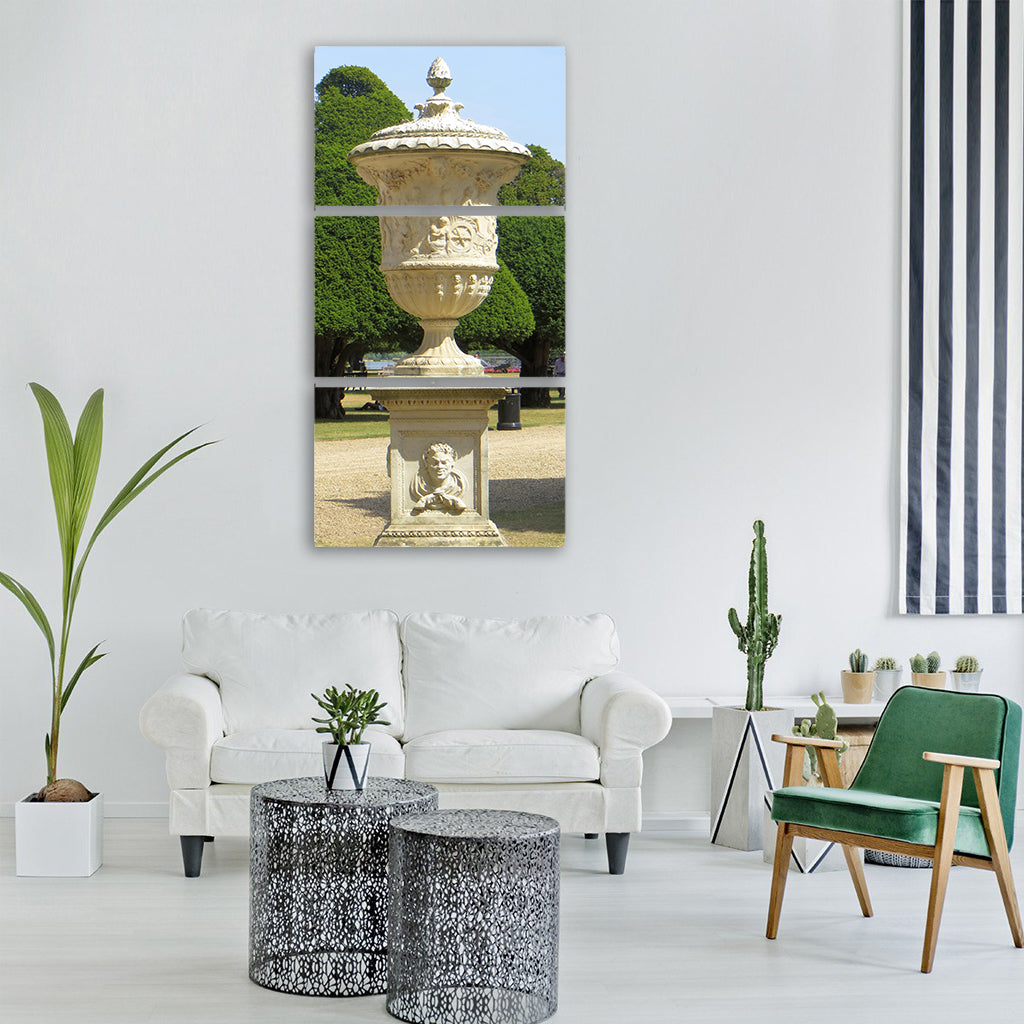 urn garden stone park green pot Vertical Canvas Wall Art