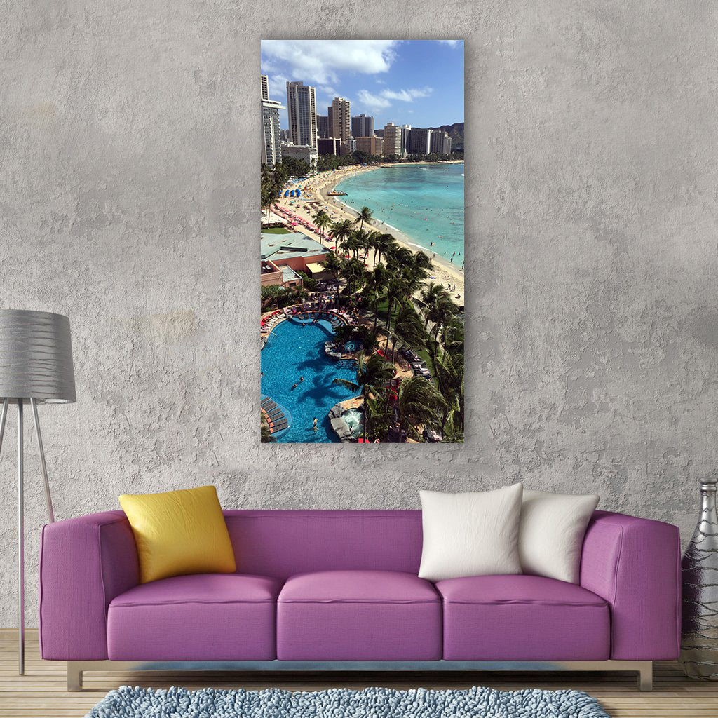 Waikiki beach hawaii diamond head Vertical Canvas Wall Art