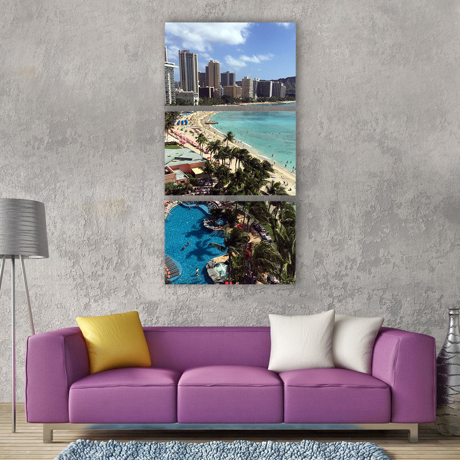 Waikiki beach hawaii diamond head Vertical Canvas Wall Art