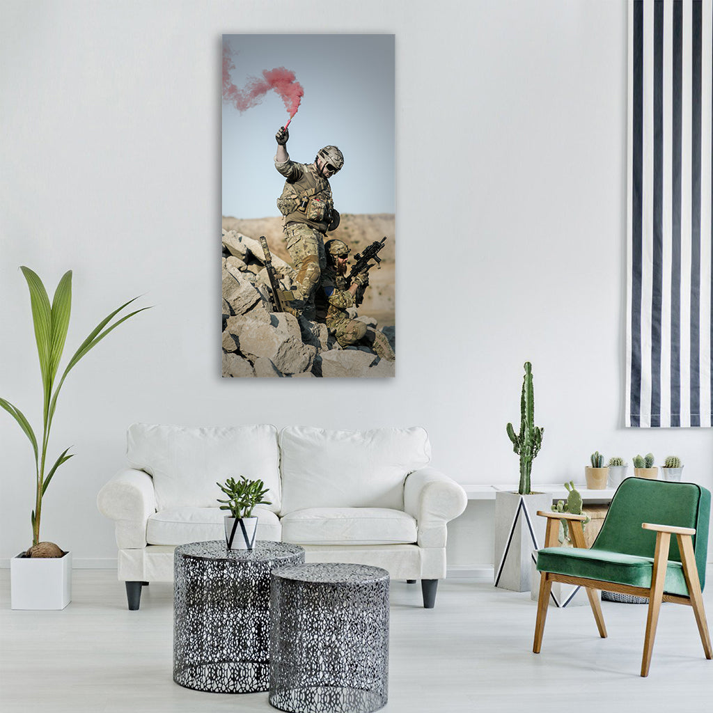 war desert guns gunshow soldier Vertical Canvas Wall Art