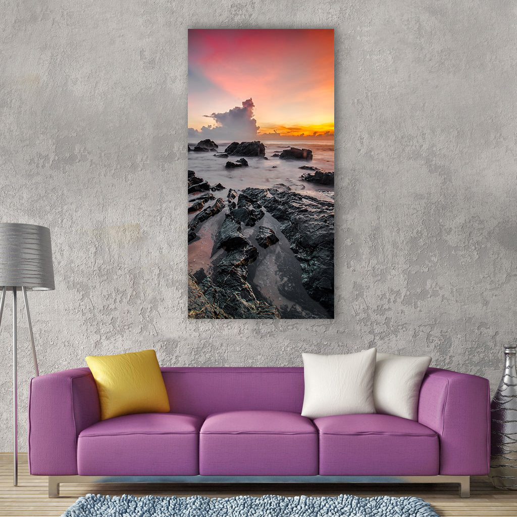 Water sunset seashore sea beach Vertical Canvas Wall Art