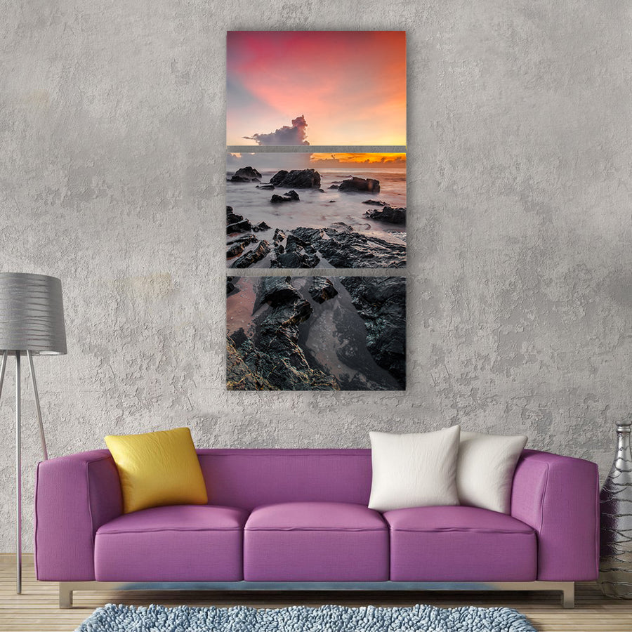 Water sunset seashore sea beach Vertical Canvas Wall Art