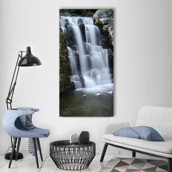 Water fall water indoors waterfall Vertical Canvas Wall Art