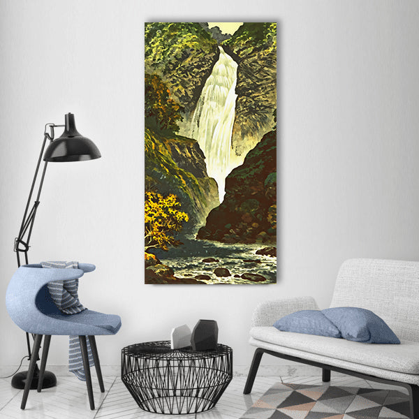 Waterfall painting nature water Vertical Canvas Wall Art