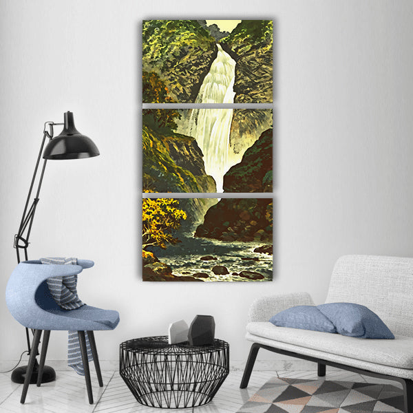 Waterfall painting nature water Vertical Canvas Wall Art