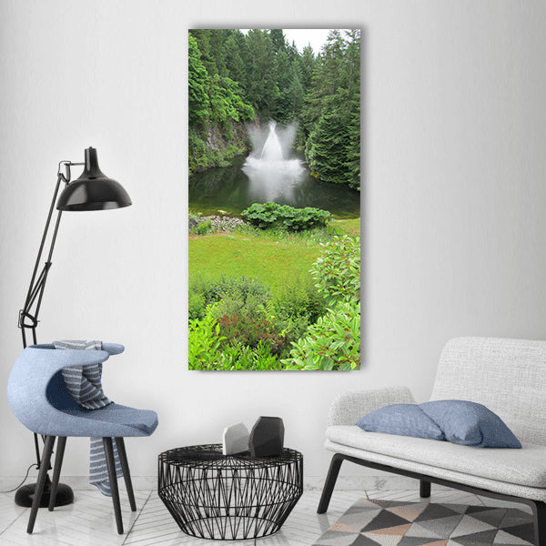 Waterfall in butchart gardens Vertical Canvas Wall Art