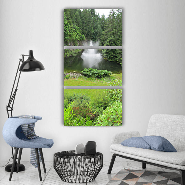 Waterfall in butchart gardens Vertical Canvas Wall Art