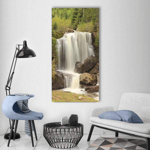 Waterfall water rocks nature Vertical Canvas Wall Art