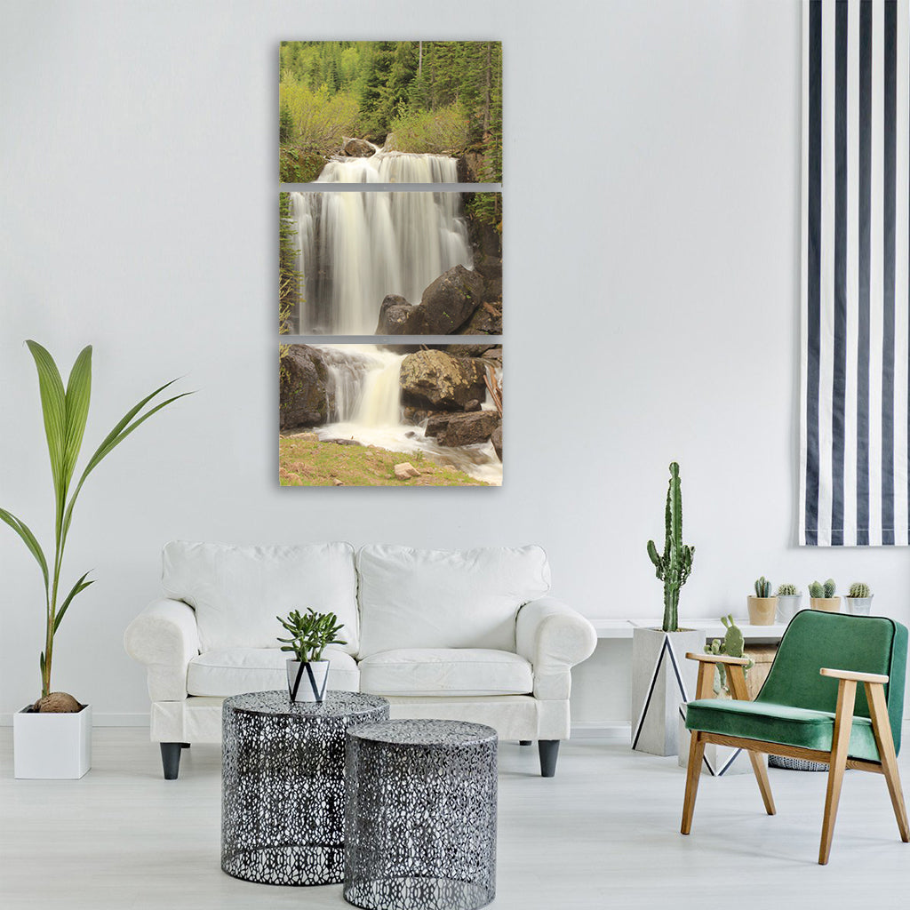 waterfall water rocks nature Vertical Canvas Wall Art