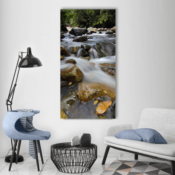 Waterfall sekayu green landscape Vertical Canvas Wall Art