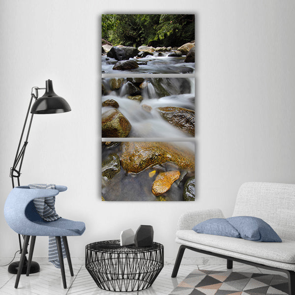 Waterfall sekayu green landscape Vertical Canvas Wall Art