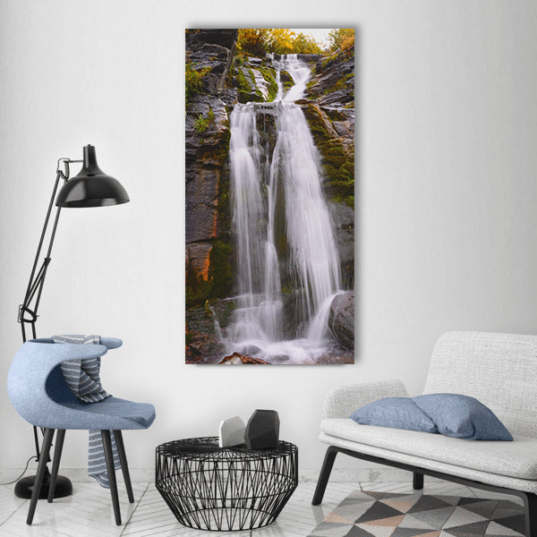 Waterfall moss water mountain Vertical Canvas Wall Art