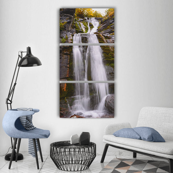 Waterfall moss water mountain Vertical Canvas Wall Art
