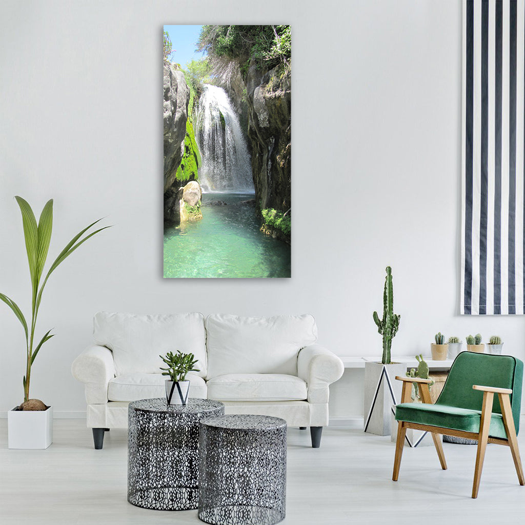 waterfall water rocks wild case Vertical Canvas Wall Art