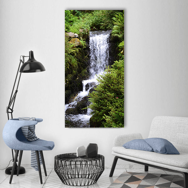 Waterfall forest nature water Vertical Canvas Wall Art