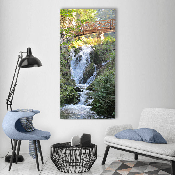 Waterfall bridge rocks Vertical Canvas Wall Art