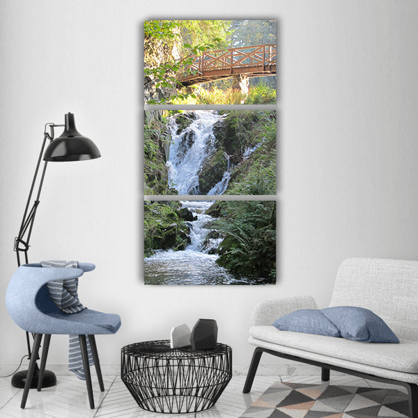 Waterfall bridge rocks Vertical Canvas Wall Art
