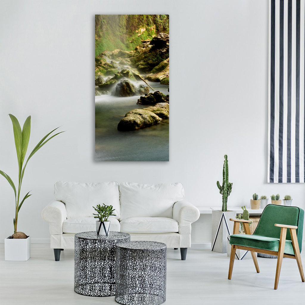 waterfall nature green natural life Vertical Canvas Wall Art