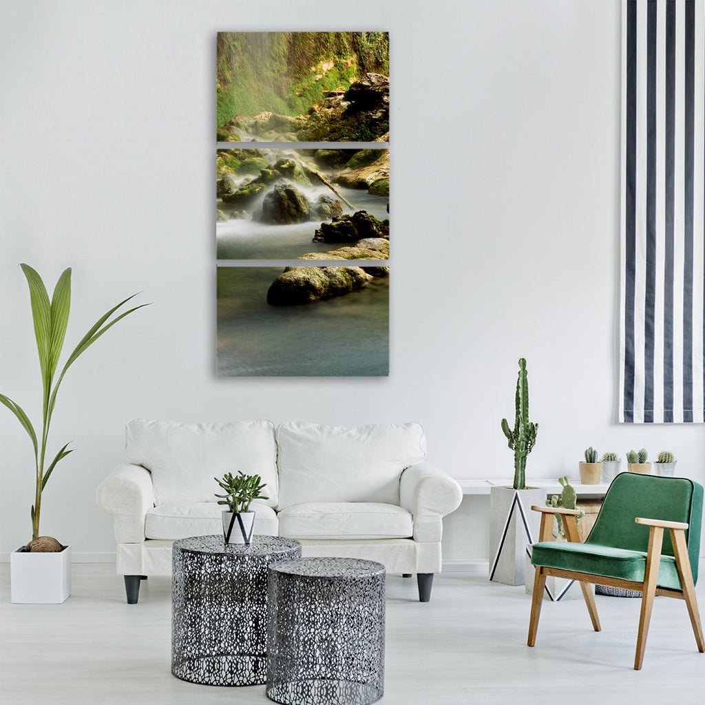 waterfall nature green natural life Vertical Canvas Wall Art