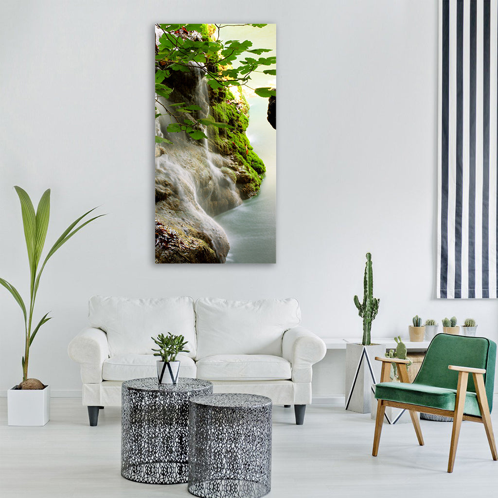 waterfall water green nature Vertical Canvas Wall Art