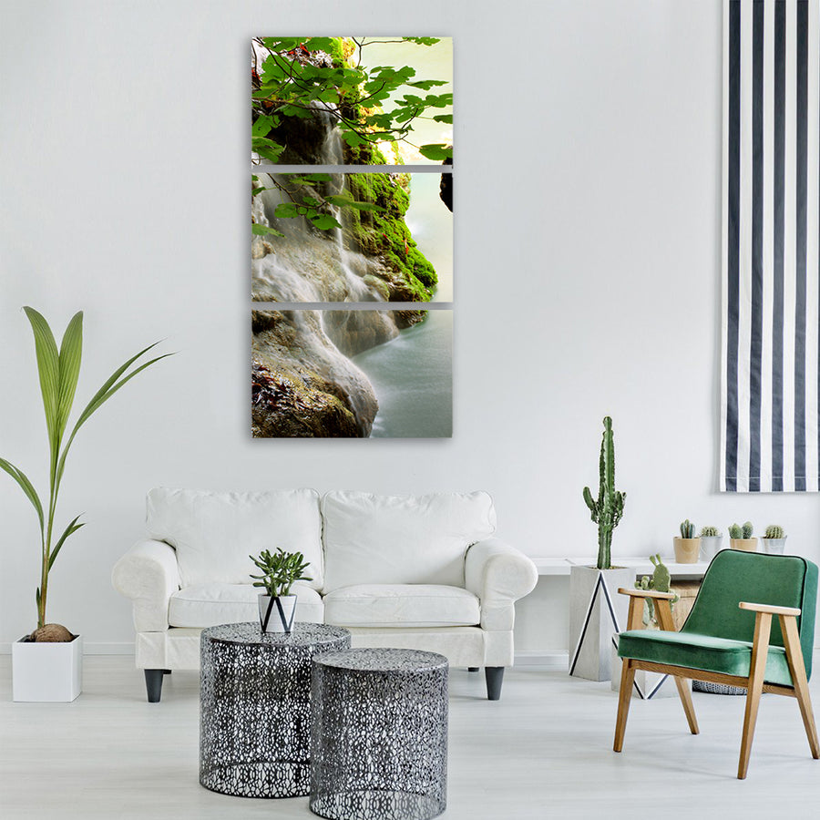 waterfall water green nature Vertical Canvas Wall Art