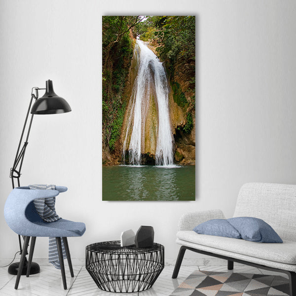 Waterfall lake river greens Vertical Canvas Wall Art
