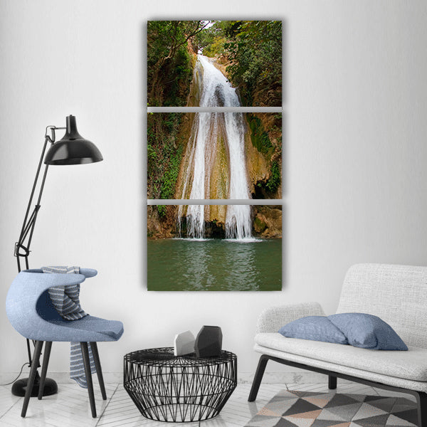 Waterfall lake river greens Vertical Canvas Wall Art