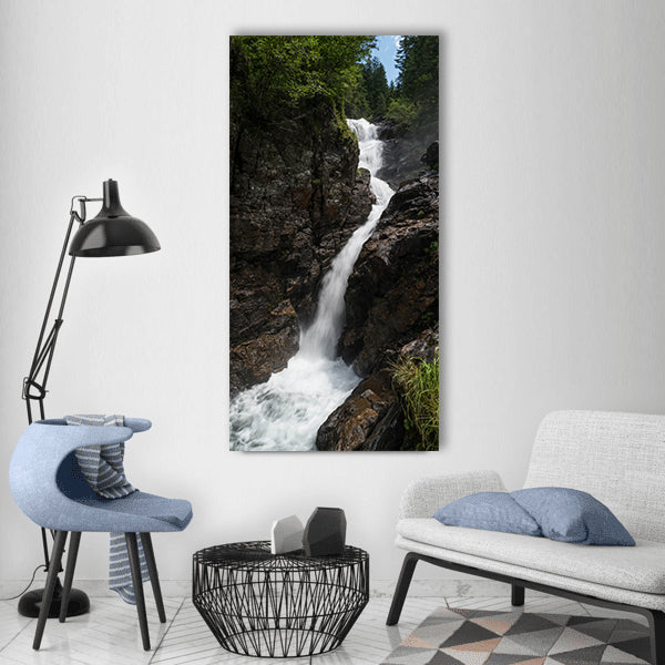 Waterfall torrent alpine nature Vertical Canvas Wall Art
