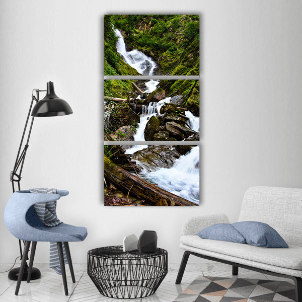 Waterfall waters nature river wood Vertical Canvas Wall Art