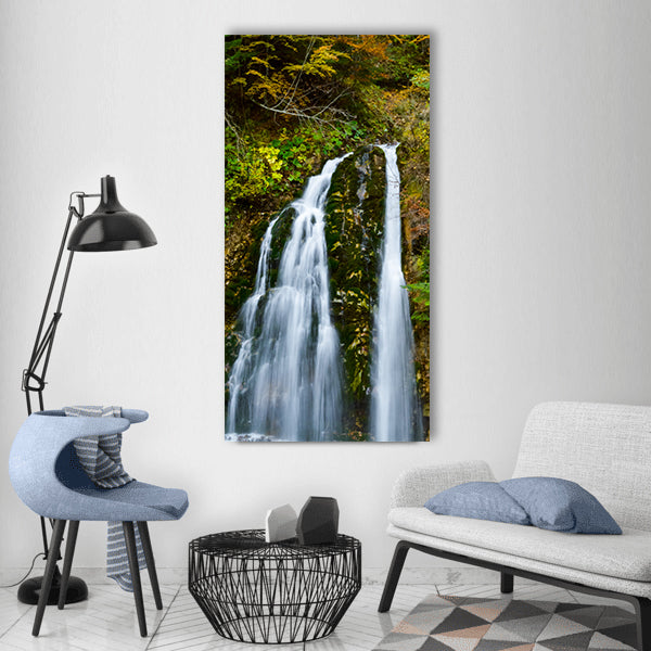 Waterfall landscape autumn forest Vertical Canvas Wall Art