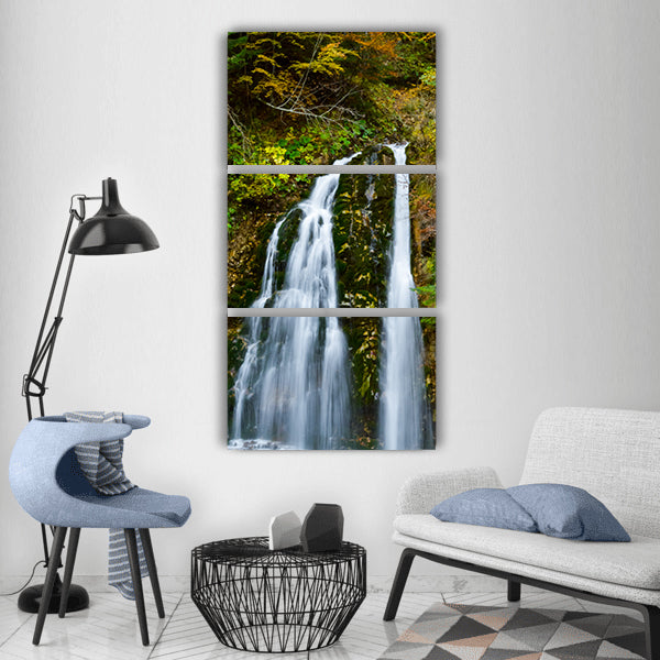 Waterfall landscape autumn forest Vertical Canvas Wall Art
