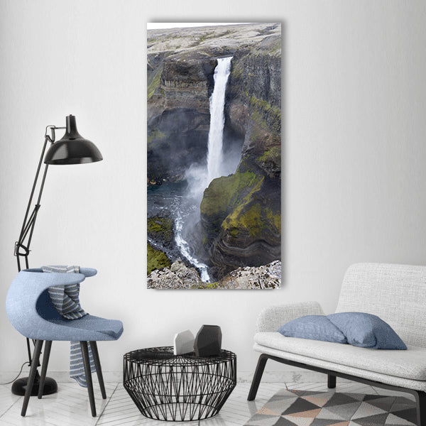 Waterfall iceland landscape nature Vertical Canvas Wall Art