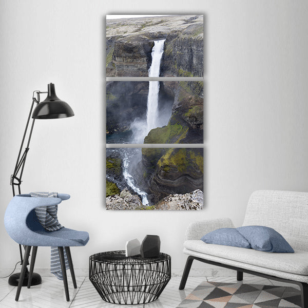 Waterfall iceland landscape nature Vertical Canvas Wall Art
