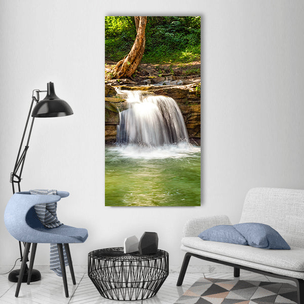 Waterfall river cascade nature Vertical Canvas Wall Art