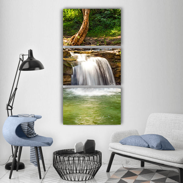 Waterfall river cascade nature Vertical Canvas Wall Art