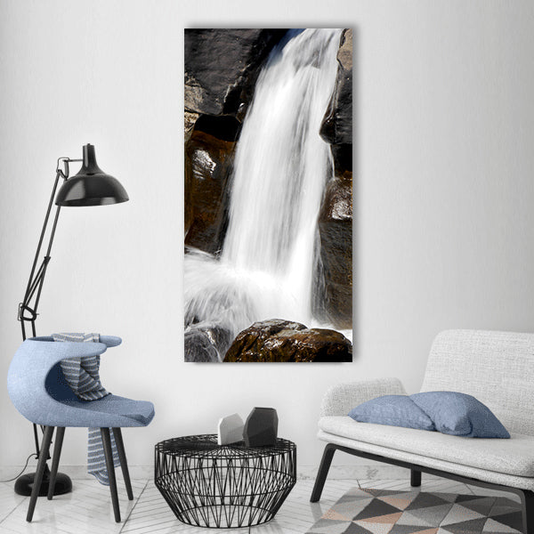 Waterfall nature creek rock Vertical Canvas Wall Art