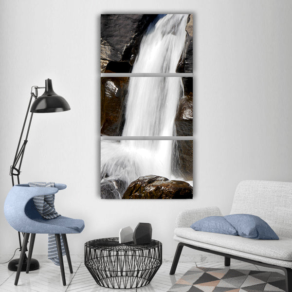 Waterfall nature creek rock Vertical Canvas Wall Art