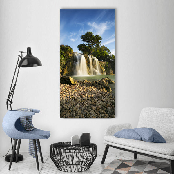 Waterfall water nature river view Vertical Canvas Wall Art