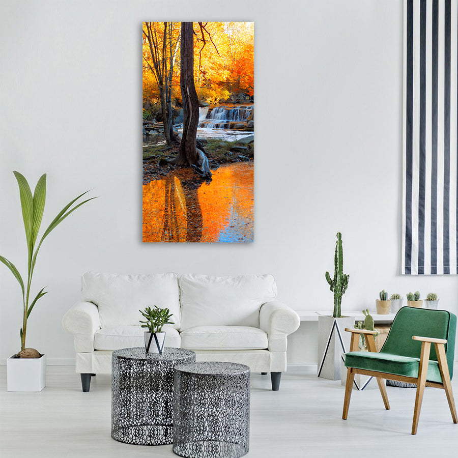 waterfall fall trees river nature Vertical Canvas Wall Art