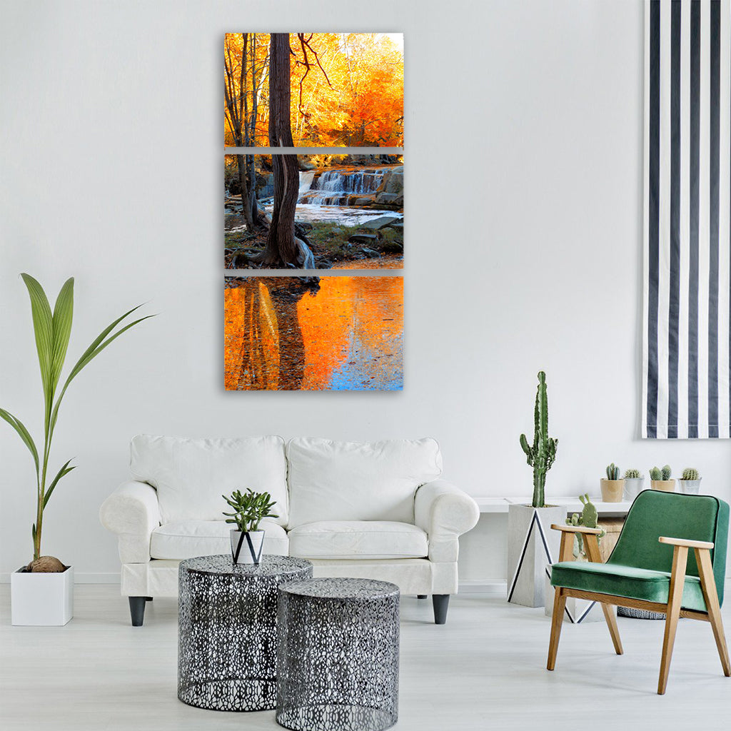 waterfall fall trees river nature Vertical Canvas Wall Art