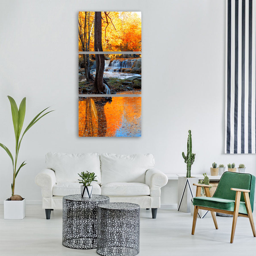waterfall fall trees river nature Vertical Canvas Wall Art